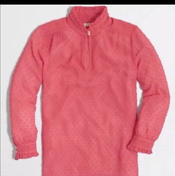 J.CREW Swiss Dot Chiffon Blouse High-Neck Ruffle 4 pink ❤️ - Picture 6 of 6